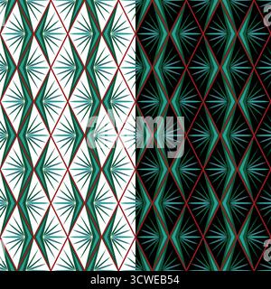 Unusual green red geometric seamless pattern. Vector decorative vertical zigzag ornament of polygonal shapes. Offbeat creative abstract linear repeati Stock Vector