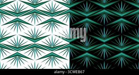 Unusual green geometric seamless pattern. Vector decorative linear zigzag ornament of multirayed shapes. Offbeat creative abstract linear repeating de Stock Vector