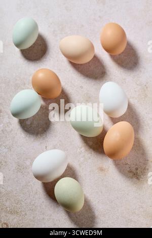 fresh raw bio eggs, top view Stock Photo