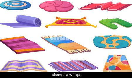 Wool carpets. Fabric textile cozy carpets collections exact vector house tools for room design original artwork Stock Vector