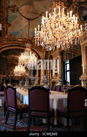 An interior of luxurious dining room of the Royal Palace in Madrid ...