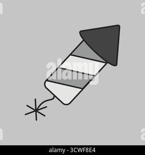 A dynamic grayscale icon of a festive firework rocket with a lit fuse, ready to launch. This illustration is perfect for conveying excitement, celebra Stock Vector