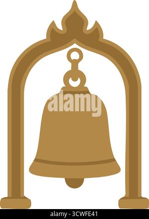 A ceremonial bell with clapper hangs from a stylized arch creating a temple like silhouette Stock Vector