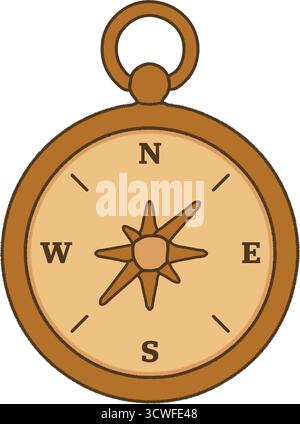 A round navigation instrument with a loop ring shows N E S W letters and an elegant eight point star in the center Stock Vector