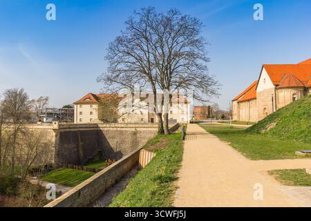 Path leading to the church and barracks of the citadel in Erfurt, Germany Stock Photo