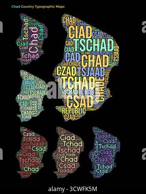 Sara Language Set of typography style country illustrations. Central African Republic ...