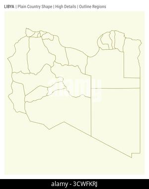 Libya plain country map. High details. Outline regions style. Shape of Libya. Vector illustration. Stock Vector