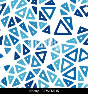 Geometric template background. Medium triangle size. Multiple colors style. Rounded triangular cells outlined. Repeatable pattern. Ocean depths. Stock Vector