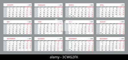 2026 Calendar Template in Minimalist Style Stock Vector