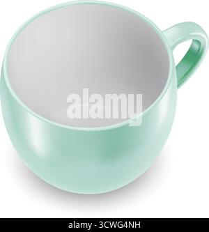A solitary ceramic cup in green, devoid of content, intended for beverages or other liquid items, set against a white Stock Vector