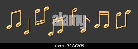 Illustration of shiny golden musical notes on a dark background. The metallic sheen creates a luxurious and artistic feel. Perfect for music themed de Stock Vector
