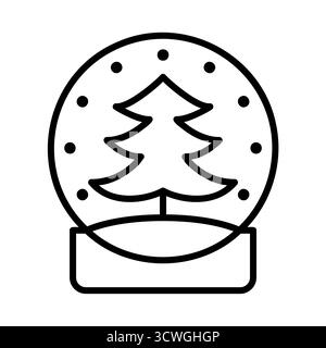 Snow globe outline vector with Christmas tree inside, perfect for winter illustration, cards, or festive web design. Stock Vector