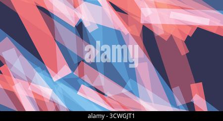 Abstract geometric background with transparent overlapping rectangular shapes in pink, blue and red. Modern digital vector art with a dynamic and frag Stock Vector