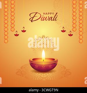 Happy diwali indian hindu cultural festival background with diya Stock Vector