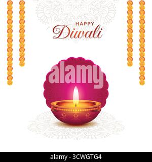 Beautiful diwali festival diya on mandala background Stock Vector