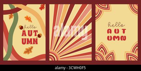Autumn Retro Backgrounds in Groovy Style Stock Vector