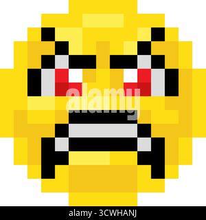 Pixel Art Emoji Emoticon Angry Face Stock Vector