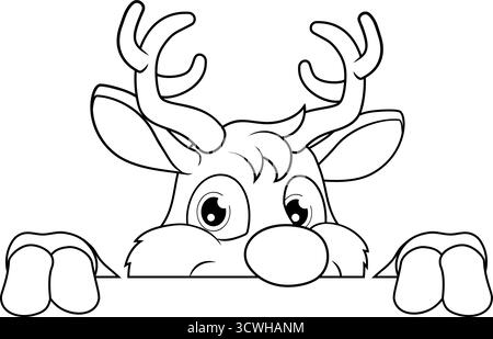 Cute Reindeer Peeking Coloring Page Stock Vector