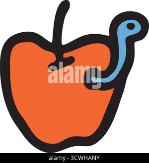 Apple doodle icon hand drawn with black line in freehand style and colored. Vector illustration isolated on white background Stock Vector