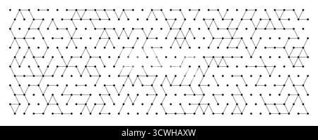 Abstract geometric pattern featuring a wide diamond grid with random connecting lines and dots on a white isolated background, ideal for modern design, tech, or science projects vector illustration Stock Vector