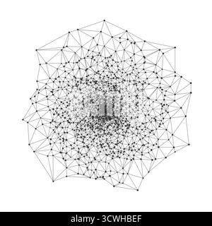Complex geometric spiral network with interconnected lines and nodes ideal for technology backgrounds, science presentations, or digital communication concepts isolated on white background vector. Stock Vector