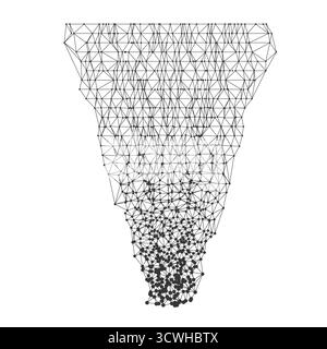 Dynamic polygonal tornado shape formed by connected black lines and dots, perfect for technology, science, or abstract design projects isolated on white background vector illustration Stock Vector