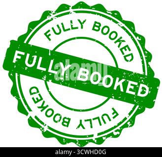 Grunge green fully booked word round rubber seal stamp on white background Stock Vector