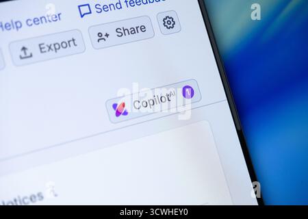Poznan, Poland - September 11, 2025: CopilotAI interface on screen, displaying new important messages from the digital AI assistant program Stock Photo