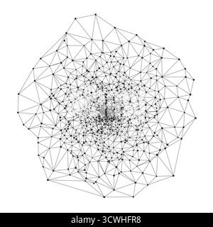 Complex geometric spiral network with interconnected lines and nodes ideal for technology, science, or data visualization concepts isolated on white background vector illustration Stock Vector