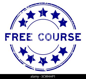 Grunge blue free course word round rubber seal stamp on white background Stock Vector