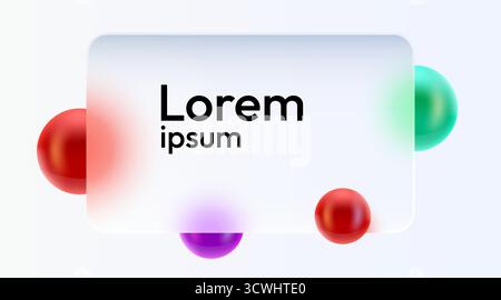 Website landing page template in glass morphism style. Frosted glass partition with floating spheres. Vector illustration Stock Vector