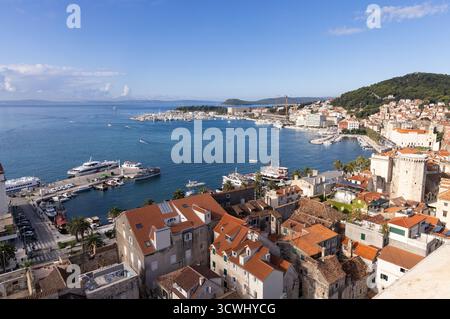 Split Croatia -  view of the old town and harbour of Split above, from the cathedral bell tower, Dalmatian Coast, Dalmatia Split Croatia Europe Stock Photo