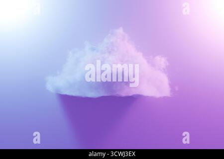 White Cloud, Creative Idea. Minimalistic Image Of A Fluffy White Cloud Floating On A Soft Purple And Blue Gradient Background, Symbolizing Dreams, Cre Stock Photo