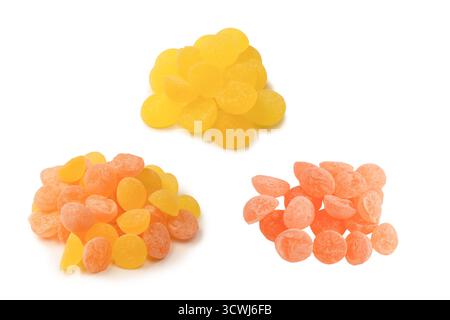 Bright citrus lollipops isolated on a white background. Stock Photo