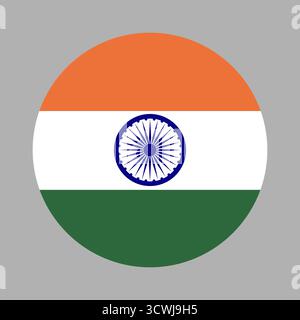 India flag. Circle flag of India badge. National flag of India round sign, symbol. Stock Vector