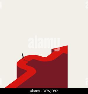 Abstract vector symbol representing a person overcoming a challenge or obstacle on a winding path. The concept of a business detour, success, and stra Stock Vector