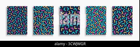 Collection of artwork colorful fashion covers, templates, backgrounds, placards, brochures, banners, flyers. Bright posters with shapes and symbols in Stock Vector