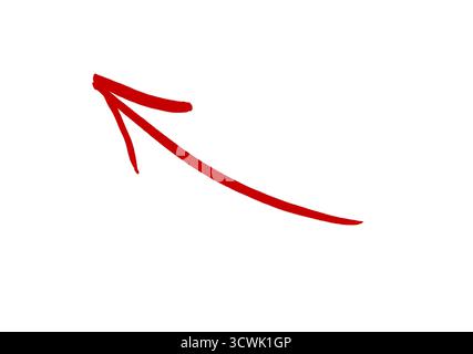 Red curved arrow hand-drawn on transparent background. Marker sketch arrow pointing up left, drawn by hand in doodle style for infographic, notes, or Stock Photo