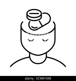 Head with pills inside line icon. Pharmaceutical treatments. Addiction to substances concept. Prescription drugs use. Antidepressants and sedatives Stock Vector