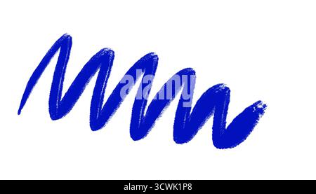 Blue hand-drawn scribble line isolated on transparent background. Crayon or chalk style zigzag stroke for creative design, notes, or highlights.  Stock Photo