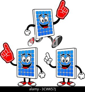 Solar Panel Mascot Set 04, Hand Drawn illustrations of Solar Panel Mascots in various poses. Stock Vector