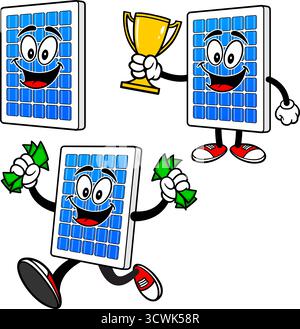 Solar Panel Mascot Set 01, Hand Drawn illustrations of Solar Panel Mascots in various poses. Stock Vector
