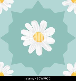 Seamless pattern with white daisies of different sizes on green background Stock Vector