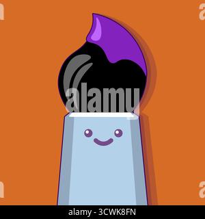 Cartoon paintbrush with face illustration. Painting instrument brush art drawing graphic. Art design education creative projects. Flat color orange ba Stock Vector