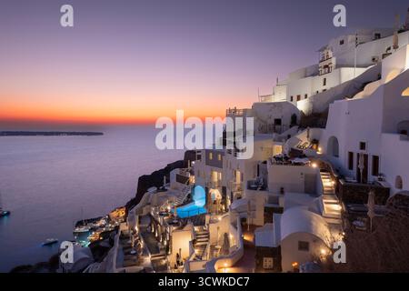 Sunset viewed from Oia on the Greek island of Santorini Stock Photo
