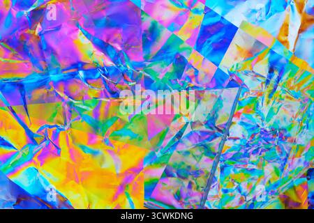 cross polarization of creased plastic cellophane Stock Photo