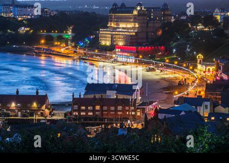 Scarborough South Bay viewed from the Castle at Night Stock Photo