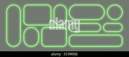 Neon glowing frames, green night banners light effect, bright illuminated borders. Stock Vector