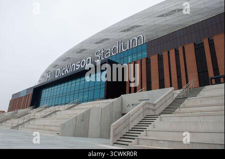 Liverpool, UK. 12th Oct, 2025. Hill Dickinson Stadium, Liverpool, England, Sunday 12th October 2025 Exterior shot of Hill Dickinson Stadium. Everton v Manchester United, Womens Super League, Hill Dickinson Stadium, Liverpool, England, 12th October 2025. (Sean Walsh/SPP) Credit: SPP Sport Press Photo. /Alamy Live News Stock Photo