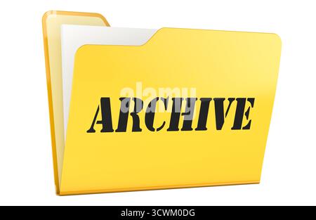 Archive, yellow folder. 3D rendering isolated on white background Stock Photo